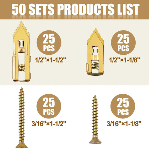 Image showing Self Drilling Drywall Anchors With Screws Kit For Drywall And Sheetrock Heavy Duty Metal Expansion Wall Anchors 100 Pieces.