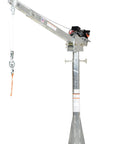 Heavy Duty DC Powered Jib Crane With Hassle Free Cable Winch, 2000 Lb Capacity Telescoping Boom Extends 4 To 7 Feet, Rock Solid Galvanized Steel Frame.
