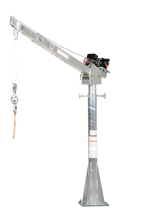 Heavy Duty DC Powered Jib Crane With Hassle Free Cable Winch, 2000 Lb Capacity Telescoping Boom Extends 4 To 7 Feet, Rock Solid Galvanized Steel Frame.