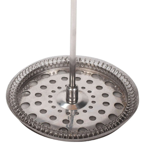 Close-up of a stainless steel filter from the Natural Grain Glass And Bamboo 1 Liter French Press Coffee And Tea Maker