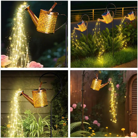 Waterproof Solar Watering Can Lights Outdoor Hanging Garden Decor For Yard Patio Lawn With Copper Rose Pattern 90 LED Fairy String On 37.4 Inch Hook