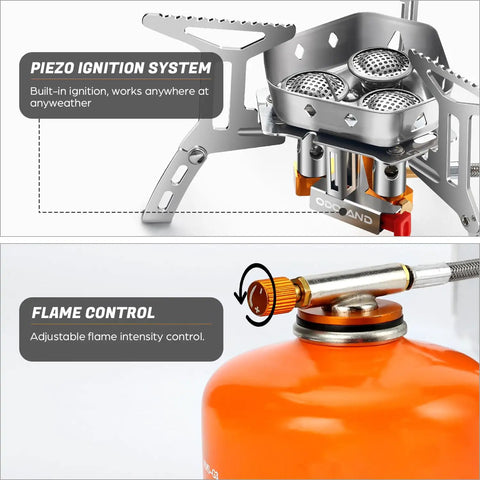 High Output Windproof Camp Stove For Outdoor Cooking With Windscreen Piezo Ignition Fuel Canister Adapter with flame control