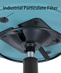 Adjustable Rolling Stool Featuring Dense Foam Cushion For Daily Grind Blade Casters Glidin Smooth Over Wood Tile Or Carpet No Fuss Wipe Clean Cover Rated For Workshop Or Clinic Use Blue 17 Inch underside view with industrial particulate filter.