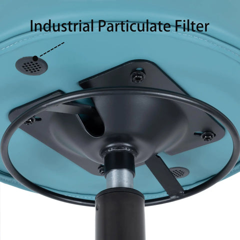 Adjustable Rolling Stool Featuring Dense Foam Cushion For Daily Grind Blade Casters Glidin Smooth Over Wood Tile Or Carpet No Fuss Wipe Clean Cover Rated For Workshop Or Clinic Use Blue 17 Inch underside view with industrial particulate filter.