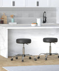 Drafting Stool On Wheels With Adjustable Height, 360 Degree Swivel, Black Bonded Leather, Chrome Base, Heavy Duty Casters