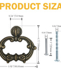 Dimensions of Six Bronze Oval Drop Ring Drawer Pull, with screws and measurements, for dressers and cabinets, vintage style zinc alloy knobs.