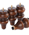 Six Inch Wood Furniture Legs Set Of 4 Adjustable Leveling Feet Round Brown Replacement For Sofa Chair Dresser Ottoman Coffee Table Cabinet With Natural Wood Grain Finish