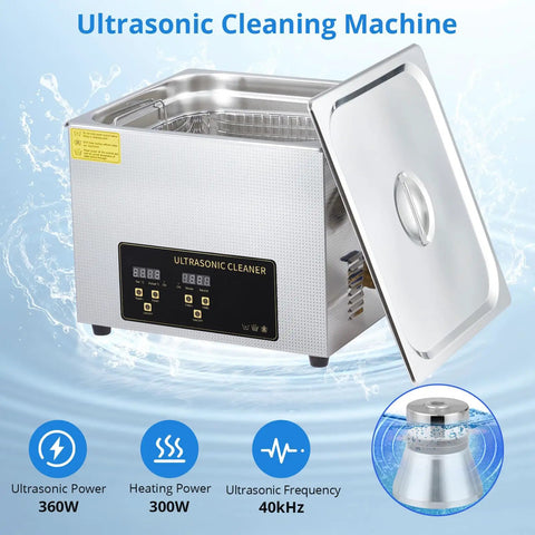 Pro 15 Liter Ultrasonic Cleaner Machine With Heater And Digital Timer for efficient cleaning of jewelry and industrial parts.