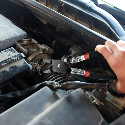 Usage of 9 Piece Hose Clamp Pliers Set With Long Reach Clic R Swivel Jaw And Flat Band Pliers in car engine bay for hose replacement