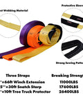 11 Piece Offroad Recovery Kit For Jeep Truck SUV With Snatch Straps Winch Extension showing colorful durable straps