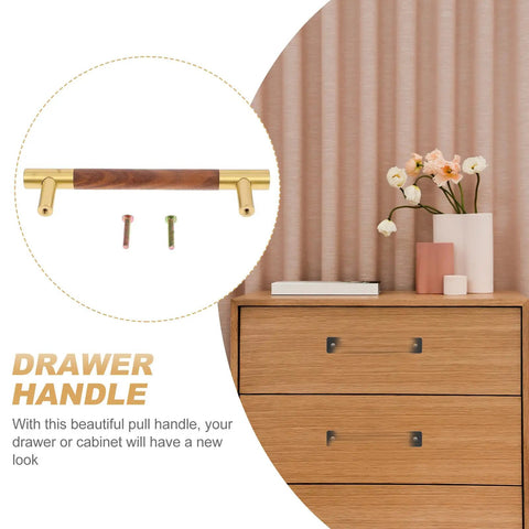 Black Walnut Solid Wood Brass Cabinet Pulls 195mm length 160mm center hole shown with screws above a drawer set