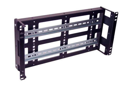 5U Rackmount DIN Rail Panel with 3.78 inch low profile depth built tough from 14 gauge steel, removable DIN rail, black finish