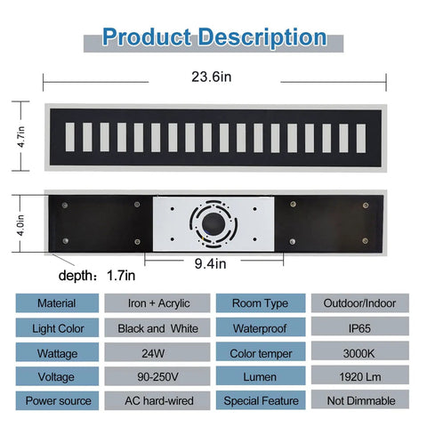 Dimensions and specifications of Outdoor Wall Light LED 18W Long Black Metal Waterproof Slick Modern Exterior Lighting Fixture