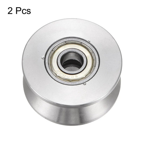 Stainless Steel 2 Pack 1.89 Inch V Groove Track Casters With Double Bearing Rollers Built Tough For Smooth Sliding Gates, close-up of wheel.