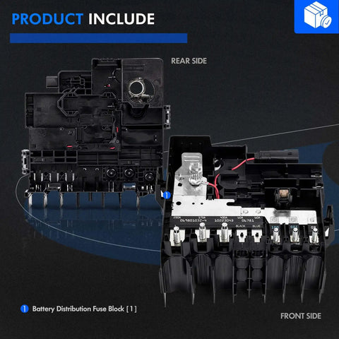 Straight Drop In Plug And Play Heavy Duty Battery Distribution Fuse Box Direct Mount For Chevy Silverado And GMC Sierra 1500 2500Hd 3500Hd 2019 2025 showing front and rear sides.