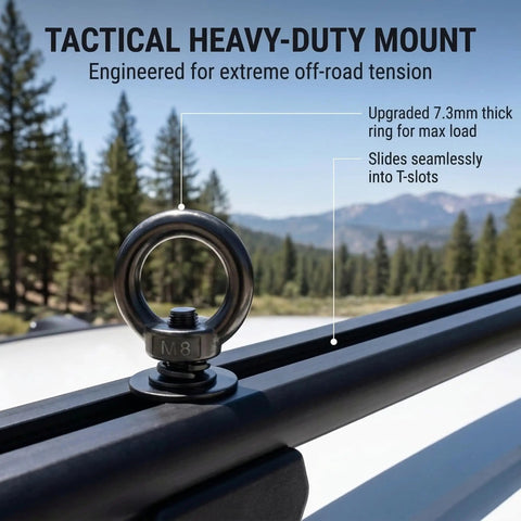 Heavy Duty Black M8 T Track Tie Down Anchors With Thickened Eye Rings And T Slot Bolts Kit for secure off-road cargo.
