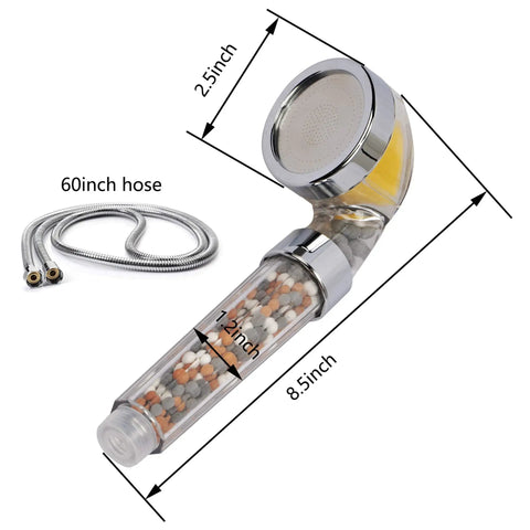 Vitamin C Shower Head Filter With Hose And 3 Replacement Balms, Handheld High Pressure Filtered Shower Head, 2.5 x 8.5-inch size