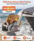 Beefy 1600 Lb Hand Boat Winch With 4 To 1 Gear Ratio Portable Two Way Ratchet Rope Crank Easy Install For Boat Trailers And ATVs Heavy Duty Towing Power mounted on boat trailer