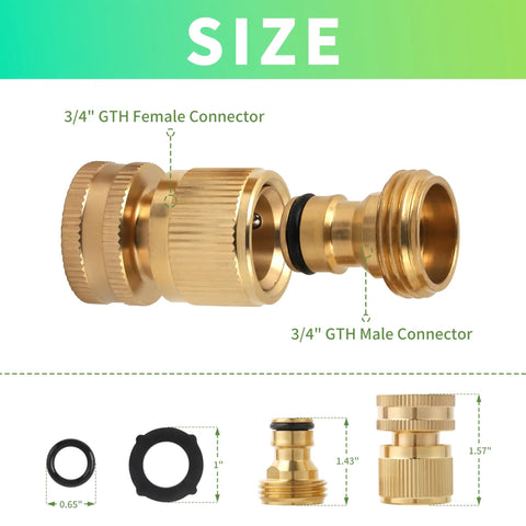 Solid Brass Garden Hose Quick Connect Set With Three Quarter Inch Thread Fittings Leakproof Male And Female Adapters