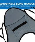 Patient Aid Padded U Slings With Head Support For Hoyer Lifts showing adjustable sling handles and soft polyester fabric.