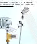 Brass Inline Sediment Filter with 40 Micron Mesh and 12 GPM high flow installed in a faucet for cleaner water.