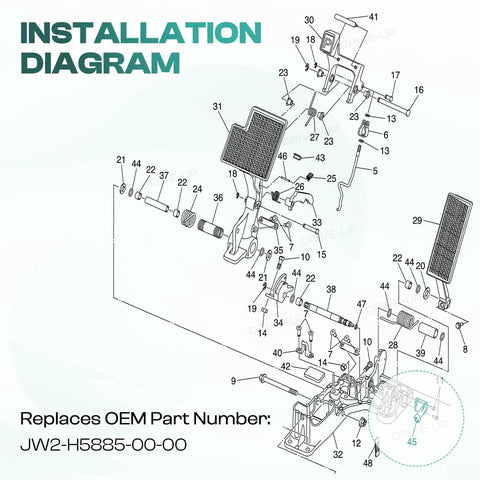 Throttle Position Sensor Accelerator For Yamaha G29 YDRE Golf Carts 2007 2013 Replacement OEM JW2-H5885-00 Easy Install Real Smooth Throttle Response And Pedal Feel Upgrade For Your Ride. installation diagram with OEM JW2-H5885-00-00