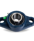 Two Pack Pillow Block Bearing Five Eighths Inch Bore With Self Aligning UCFL202 10 Flange Mount Solid Base Two Bolt Lock Pre Lubricated Ready To Roll For Smooth Operation And Shaft Misalignment Tolerance, blue cast iron