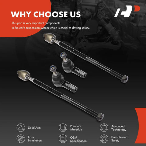 Set Of 4 Front Inner And Outer Tie Rod End Kit For Chevrolet Trax 2013 2022 With Hydraulic Steering Direct Fit Replacement