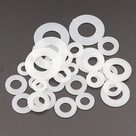 Hella Versatile White Nylon Flat Washer Assortment Kit With M2 Through M10 Metric Sizes For Rock Solid Bolt Securing On Garage Or Shop Projects
