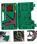 Complete Heavy Duty Motorcycle Tire Repair Kit Featuring Abs Metal Plug Insertion Tool For Tubeless Street Bikes And Scooters Fast No Sweat Roadside Patch Fix And Storage Organizer, compact tool storage box with repair tools.