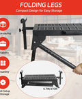 Rock Solid Heavy Duty Miter Saw Stand With Extension Rollers features compact folding legs for easy storage and portability.