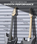 Starter Electric Guitar Kit With 39 Inch DST-80 All In One Bundle Featuring Classic SSS Pickup showing neck details and materials