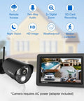 Plug And Play DIY Wireless Security Camera System With 7 Inch Touchscreen Monitor And Two 720p Cameras No Monthly Fees AC Powered Two Way Audio Free App Micro SD Card Included Battery Installed Model VS802 showing camera and monitor interface.