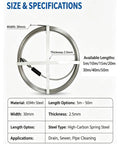 Top Tier Heavy Duty Manganese Steel Sewer Drain Snake With 49 Foot Auger Cable, 30mm width, 2.5mm thickness, for drain cleaning.