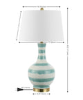 Green And White Striped Ceramic Table Lamp For Bedroom And Living Room Coastal Modern Bedside Light With Gold Base And White Linen Shade LED Bulb Included Measures 30.5 Inches Tall