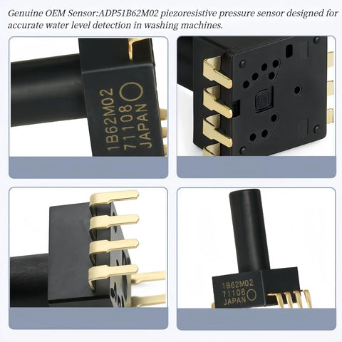 Piezoresistive Water Level Sensor For Washing Machine Control Board With 8 Pin DIP Analog Output Low Pressure 6 KPa Compatible With Whirlpool Maytag Amana 2 Pack Real Time Level Detection For Precise And Reliable Fill, black 8-pin sensor close-up