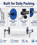 Heavy Duty Wall Mount Bubble Wrap Dispenser Built Tough Industrial Steel Roll Holder with wide support discs and adjustable knobs.