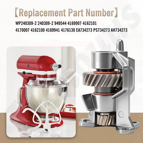 Heavy Duty Worm Gear Assembly Replacement For Whirlpool Maytag KitchenAid Mixers alongside red stand mixer