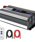 Heavy Duty 3000 Watt Power Inverter Converts 12V Dc To 120V Ac with LCD display, remote control, and cables for efficient power use.