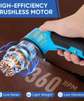 Heavy Duty Cordless Electric Scissors With Led Light Upgraded Power 0.35 Inch Blade showing high-efficiency brushless motor details.