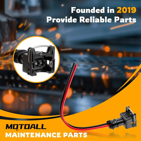 Universal EV1 OBD1 Fuel Injector Connector Pack 8 Piece with two wire female plug and play harness close-up view.