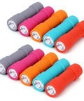 Ten Pack Mini LED Flashlights Each 100 Lumens With Pre Installed AAA Batteries Included, Compact ABS Casing In Assorted Colors.