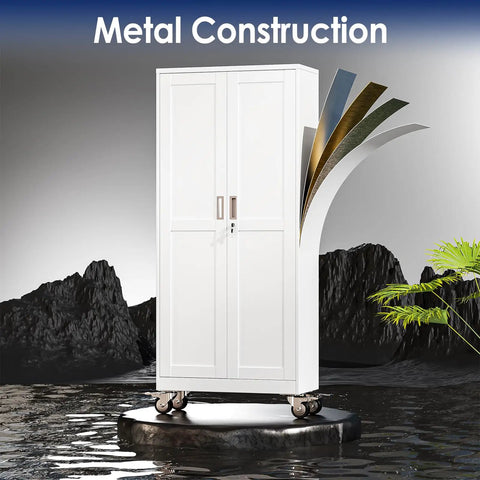 Rolling Metal Garage Storage Cabinet With Locking Doors And Wheels Tough As Nails Tool Locker With 3 Adjustable Shelves