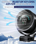 Portable Clip On Fan With Rechargeable USB Power Turbo Airflow 100 Stepless Speeds LED Display shown on ice with airflow