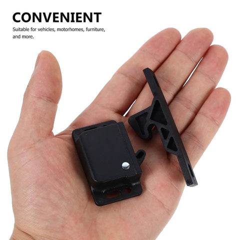Person holding RV Cabinet Door Latches With Screws, Pull-To-Open Camper Cabinet Latch, No-Fuss Easy Install, ABS Construction.