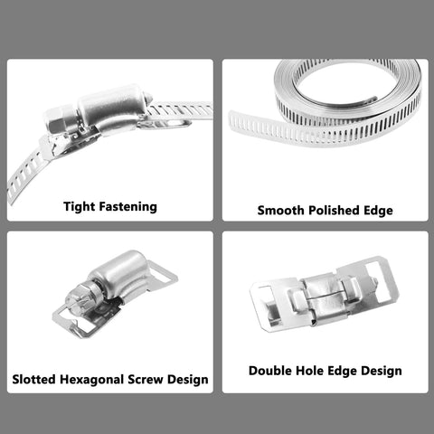 Worm gear hose clamp, 304 stainless steel, adjustable pipe clamp with slotted hex screw, front view