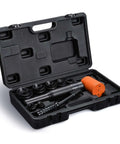 Heavy Duty 8 Ton Hydraulic Knockout Punch Set With Six Die Punches in black case, handheld conduit hole cutter for sheet metal