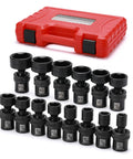 One Half Inch Drive Shallow Impact Universal Joint Swivel Socket Set SAE Seven Sixteenths To One And One Quarter Inch with case