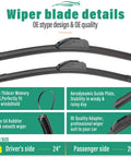 Diagram of Kia Soul Windshield Wiper Blades Set For 2020 Through 2025 24 Inch Front Wiper Blade 20 Inch Front Wiper Blade details and features