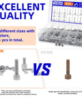 855 Piece Stainless Steel Machine Screws Nuts And Bolts Assortment Kit With Case For DIY Projects M2 M3 M4 Socket Head Cap Screws Washers And Nuts 304 Stainless Steel Rust Resistant Hardware Built For Quick Easy Builds, shown with open case and contents displayed.